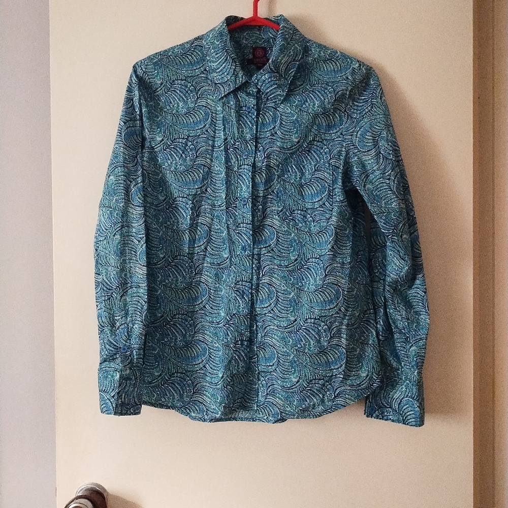 LIBERTY Blue Feather Paisley Cotton Shirt M